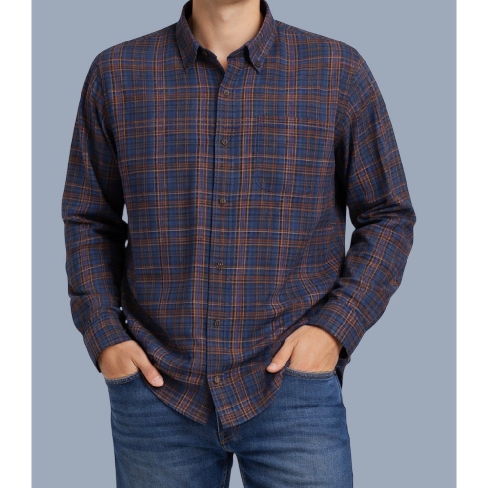 Ben Sherman Organic Cotton Plaid Long‎ Sleeve Button Down Men's Shirt new size L
